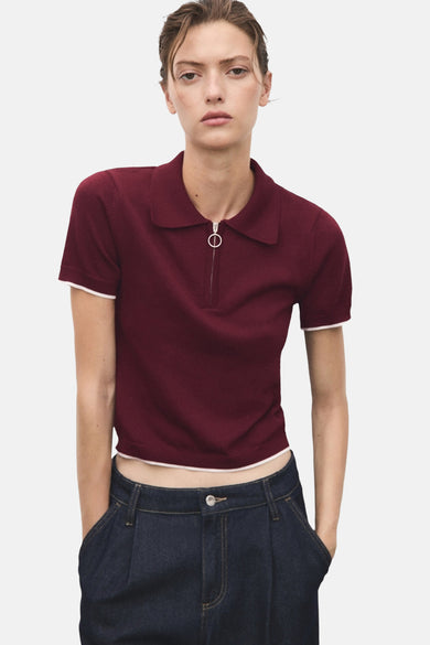 Pull col O Bordeaux - MANGO