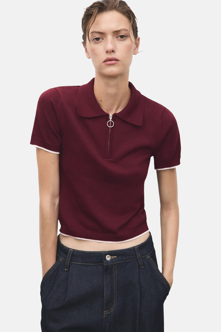 Pull à col rond - bordeaux - MANGO