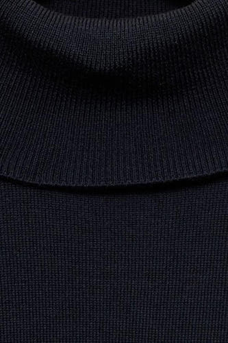 T-shirt bleu avec col rond de MANGO, en tissu côtelé fin et col montant.