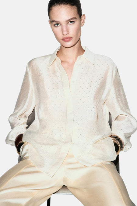 Chemisier (manches longues) Écru - MANGO