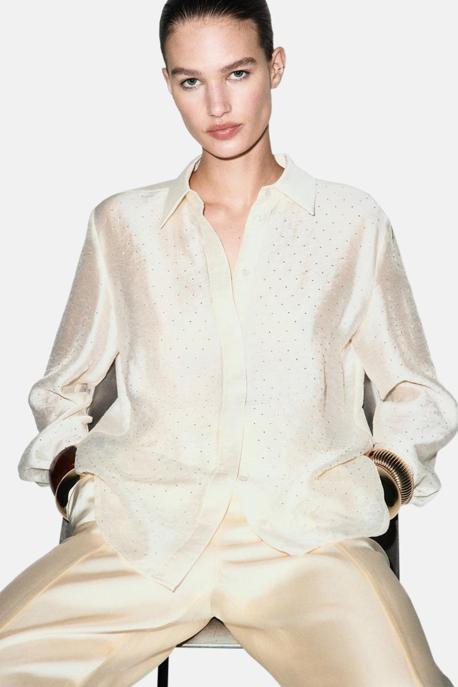 Chemisier (manches longues) Écru - MANGO