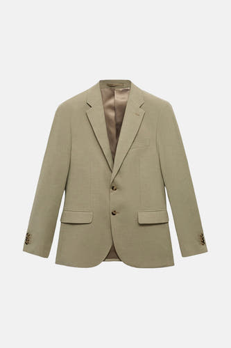 Blazer vert de MANGO, avec des manches longues et des boutons bruns.