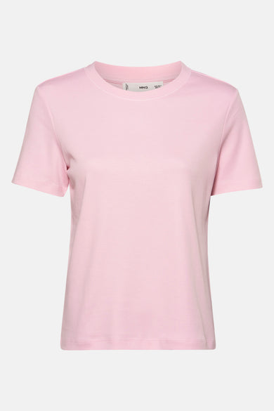 T-shirt rose à manches courtes de MANGO, tissu uni, col rond.
