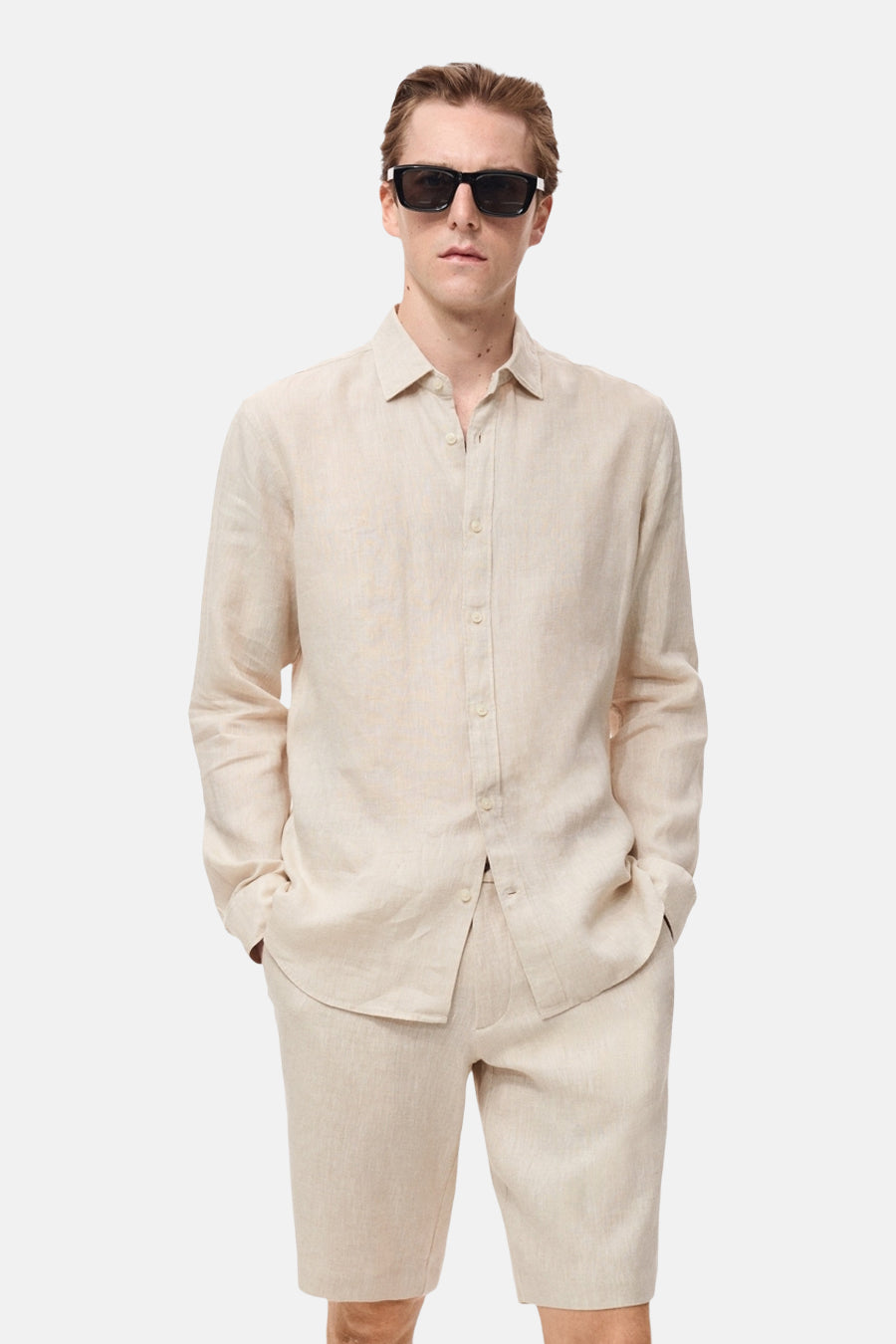 Chemise à manches longues - beige - MANGO