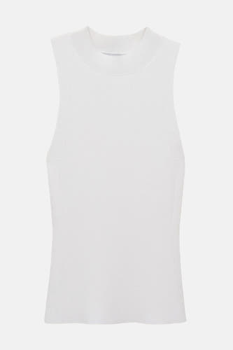 T-shirt blanc de MANGO, modèle sans manches avec une encolure haute en tissu côtelé.
