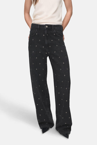JEANS EYELETS - dark grey denim