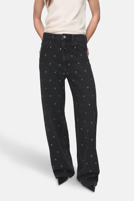 JEANS EYELETS - dark grey denim