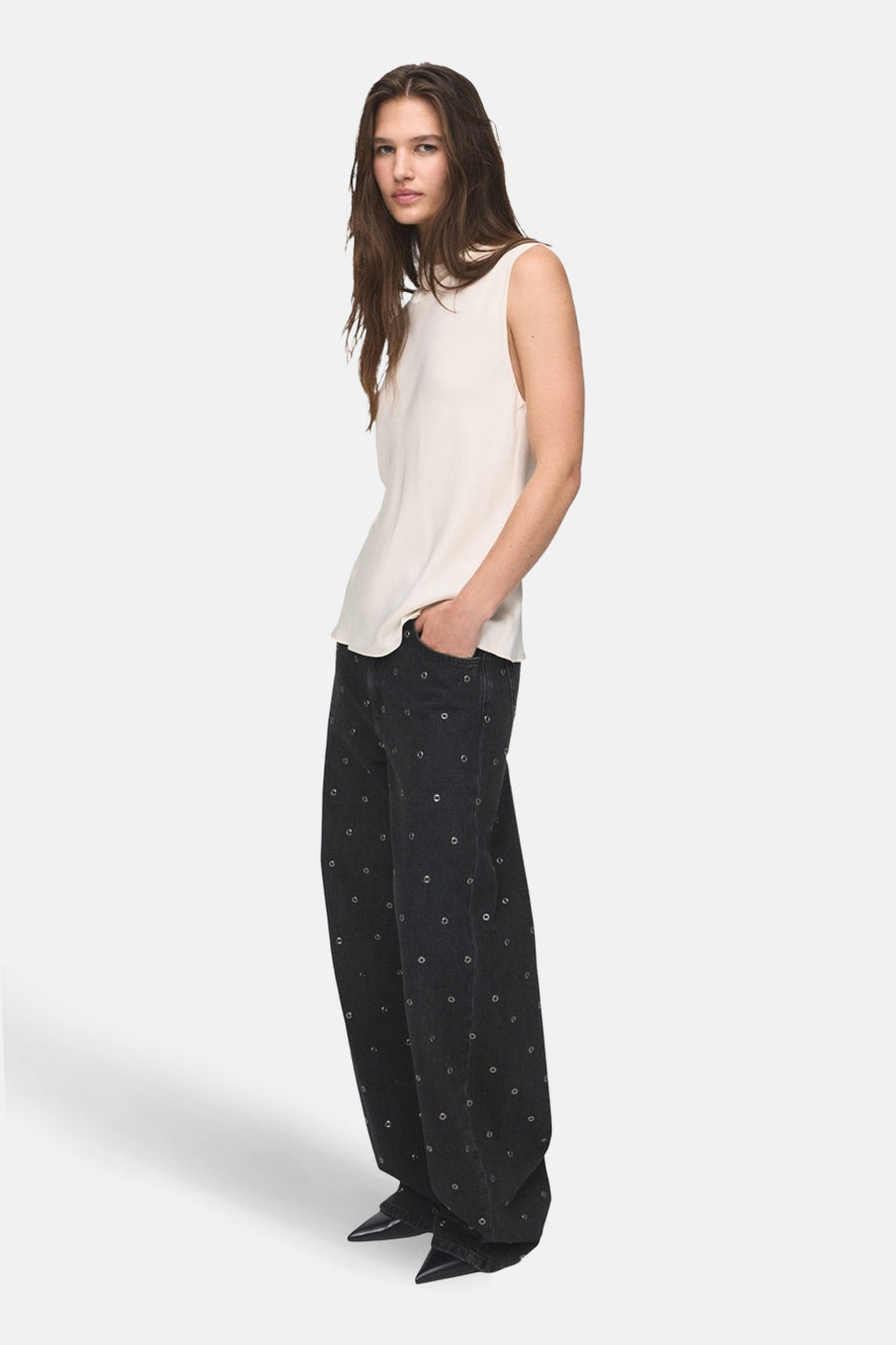 JEANS EYELETS - dark grey denim - MANGO - 3