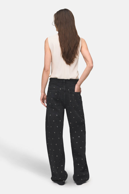 JEANS EYELETS - dark grey denim