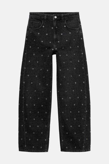JEANS EYELETS - dark grey denim