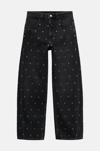 JEANS EYELETS - dark grey denim