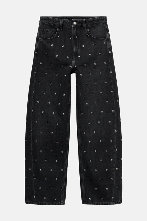 JEANS EYELETS - dark grey denim