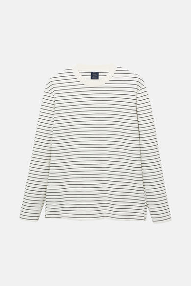 T-shirt blanc à manches longues de MANGO, avec un motif rayé.