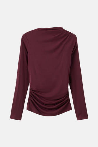 T-shirt Bordeaux à manches longues de MANGO, avec drapés sur les côtés.