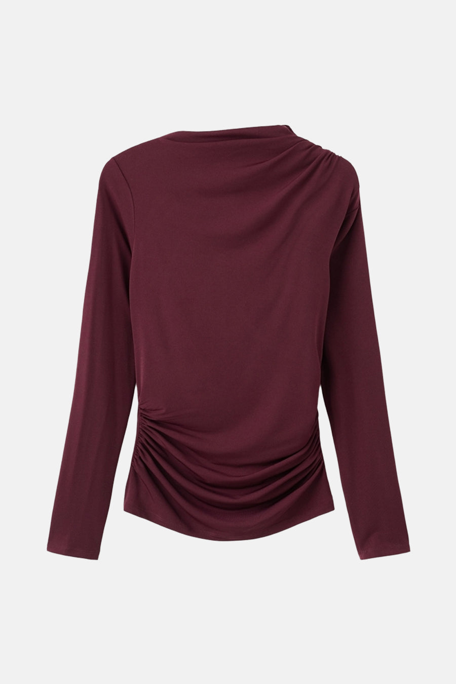 T-shirt Bordeaux à manches longues de MANGO, avec drapés sur les côtés.
