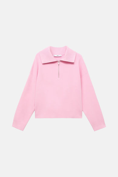 T-shirt rose avec col montant de MANGO, avec une fermeture à glissière sur le devant et des manches longues.