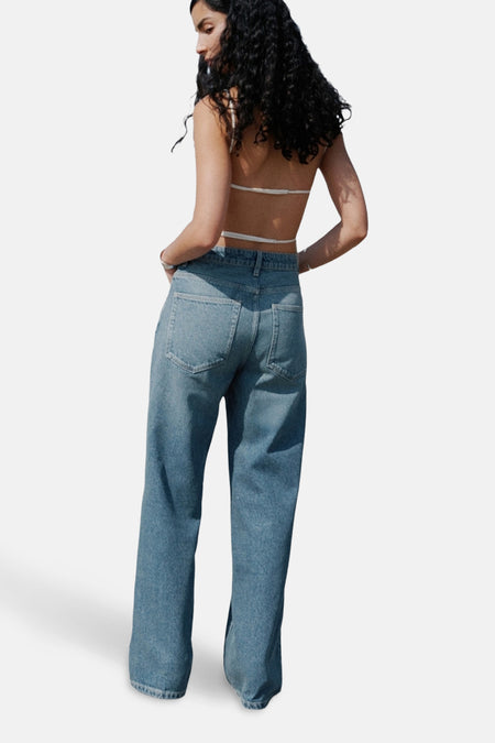 Jeans wide Mid blue denim - MANGO