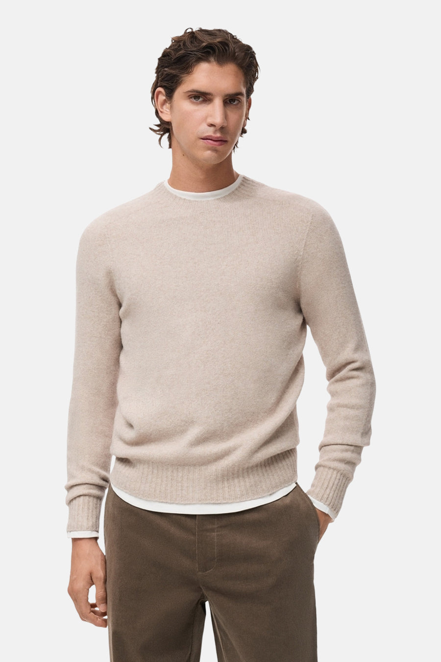 Pull à col rond - beige - MANGO