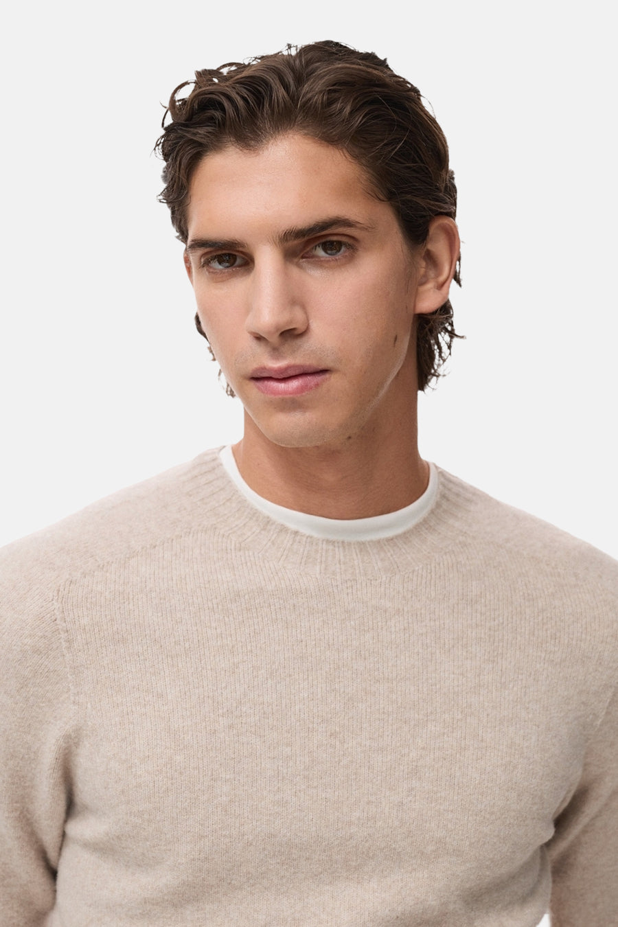 Pull à col rond - beige - MANGO