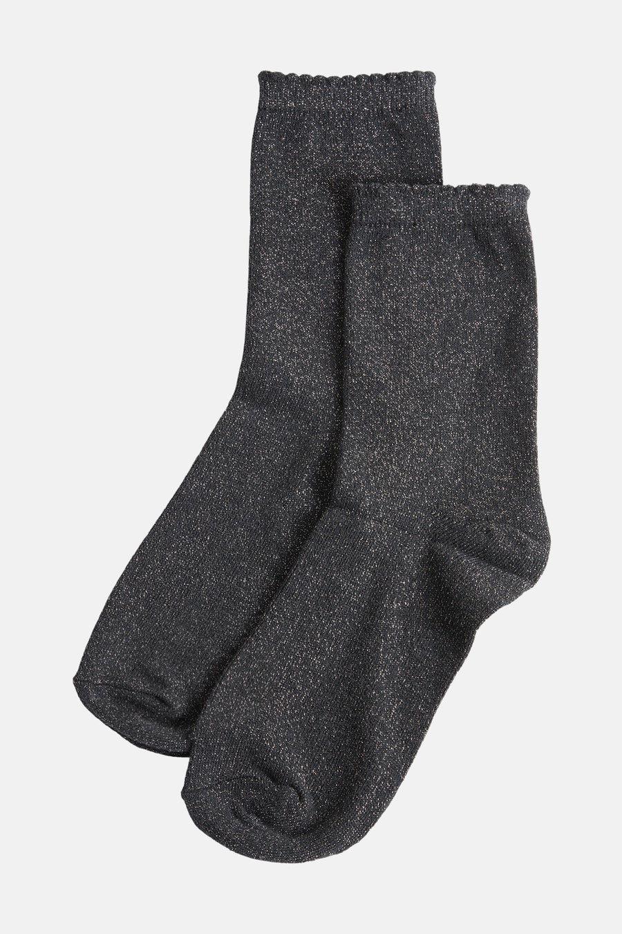 Chaussettes grises de PIECES® avec une texture scintillante et un bord ondulé.