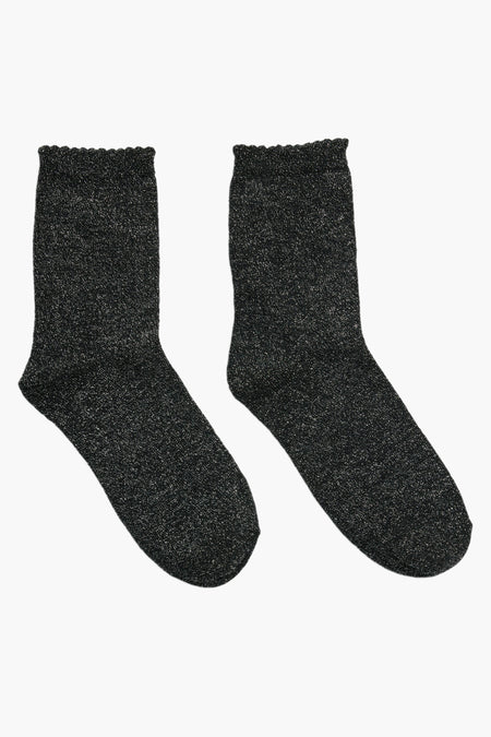Chaussettes noires avec texture finement scintillante de PIECES®, coupe lisse, bord-côte, vue de face