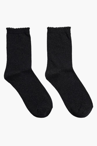 Chaussettes noires PIECES® avec effet paillettes et ourlet dentelé.