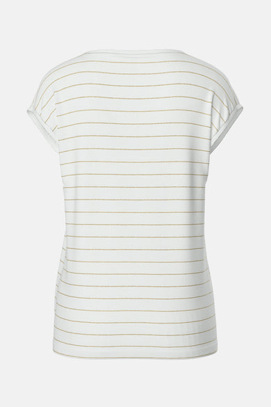 T-shirt blanc à manches courtes de PIECES® avec des rayures dorées.