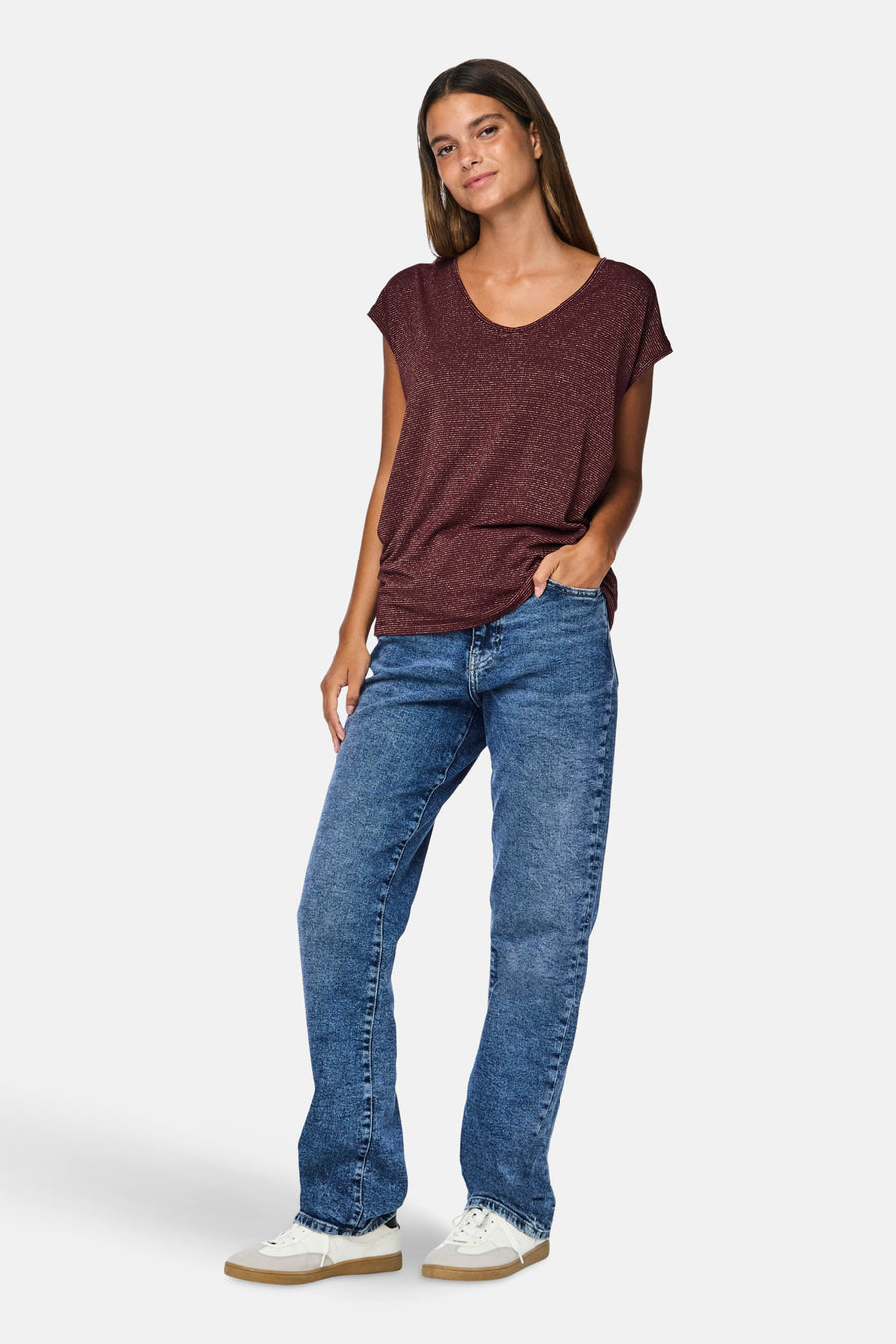 T-shirt à manches courtes - Bordeaux - PIECES®