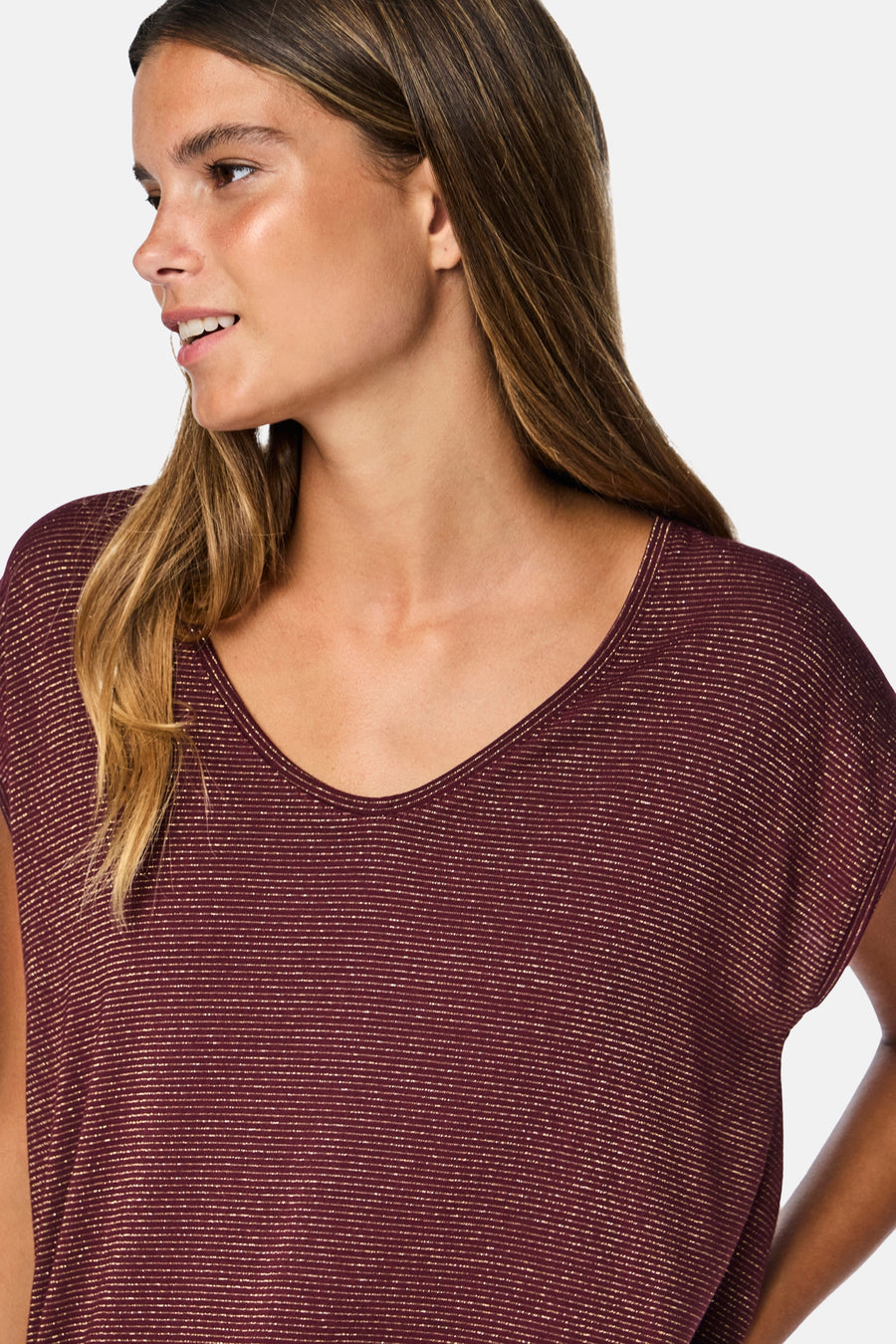 T-shirt à manches courtes - Bordeaux - PIECES®