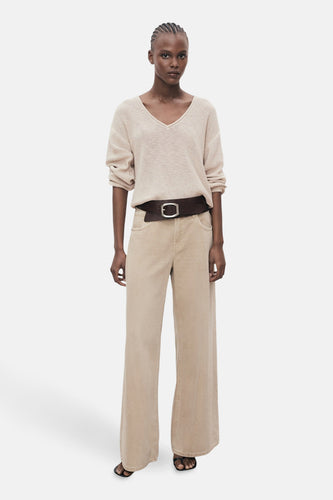 Pull à col en V - beige - MANGO