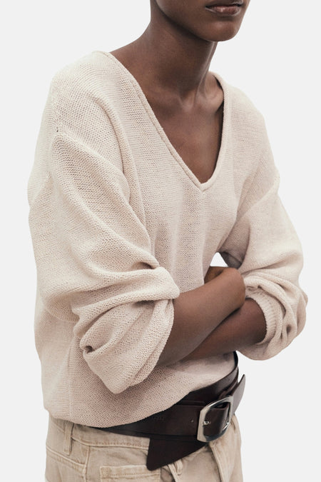 Pull à col en V - beige