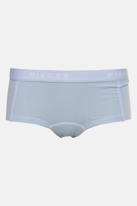 Blauw shorty ondergoed van Pieces, met een elastische tailleband met merknaam.