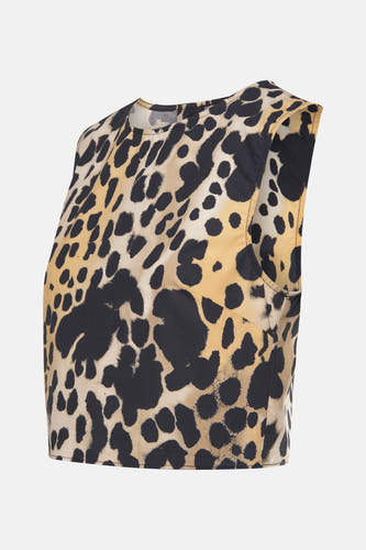 Blouse sans manches, couleur beige de MANGO, avec un imprimé léopard et une encolure ronde, en vue.