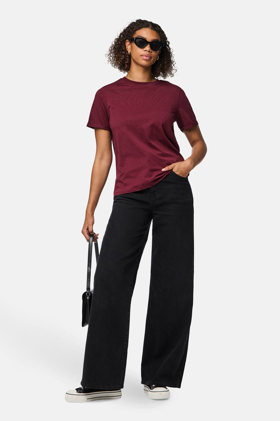 T-shirt à manches courtes - Bordeaux - PIECES®