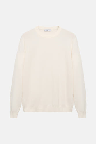 T-shirt écru avec col rond de MANGO, tricoté lisse avec des manches longues.