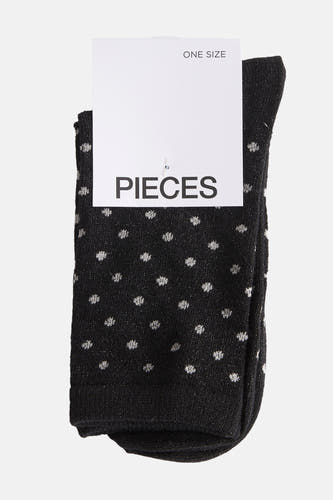Chaussettes noires de PIECES, avec des détails glitter argentés et un motif à pois.