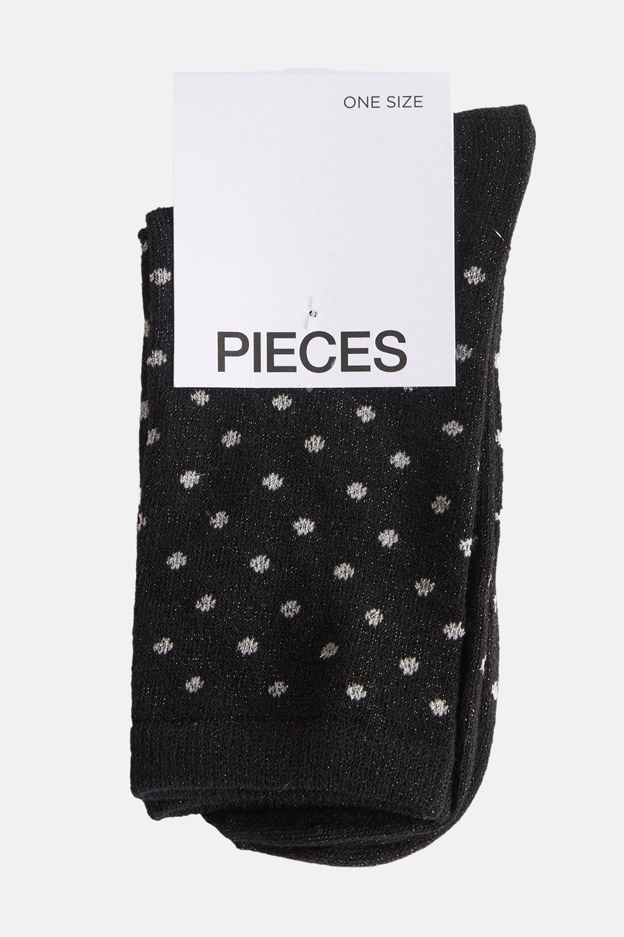 Chaussettes noires de PIECES, avec des détails glitter argentés et un motif à pois.