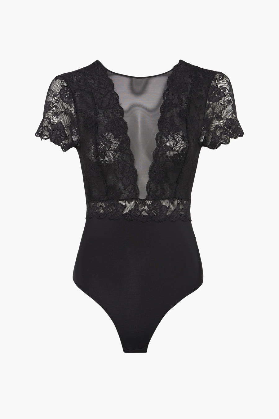 Body noir de PIECES®, avec des détails sur les épaules et un col V en mesh.