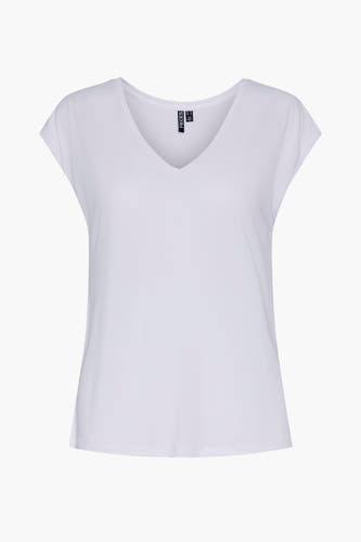 T-shirt blanc à manches courtes de Pieces, sans motif et avec encolure en V.