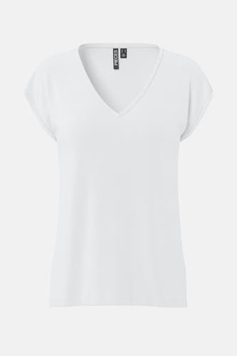 T-shirt blanc à manches courtes de PIECES avec un décolleté en V.