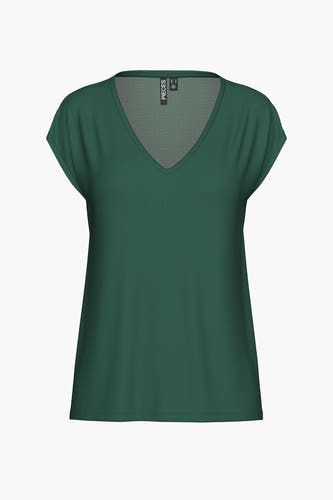 T-shirt vert de PIECES avec des manches courtes et un col V.