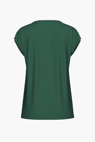 T-shirt vert de PIECES®, avec des manches courtes et des extrémités retroussées, vu de l'arrière.