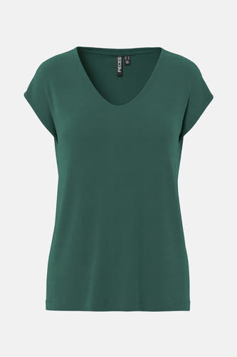 T-shirt vert de PIECES avec des manches courtes et un col V.