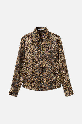 Chemise multicolore à manches longues de MANGO, avec un imprimé léopard sur toute la surface.