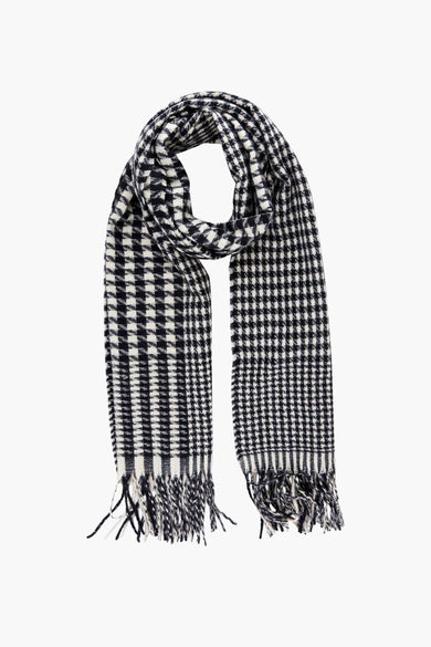 Chapeau d'hiver noir de PIECES® avec motif houndstooth et franges.