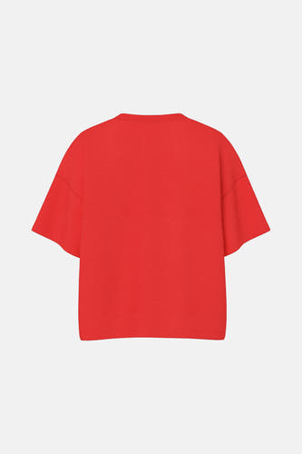 T-shirt rouge à manches courtes de PIECES®, tissu uni avec une coupe décontractée, dos.