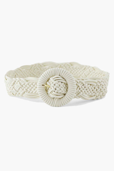 Ceinture beige de PIECES®, avec détail tressé et boucle ronde.