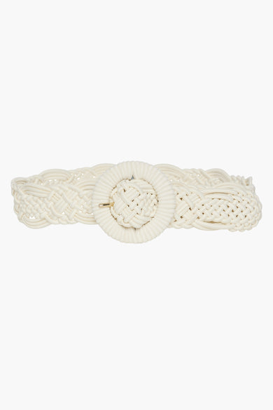 Ceinture beige de PIECES® avec design tressé et boucle ronde avec détail doré.