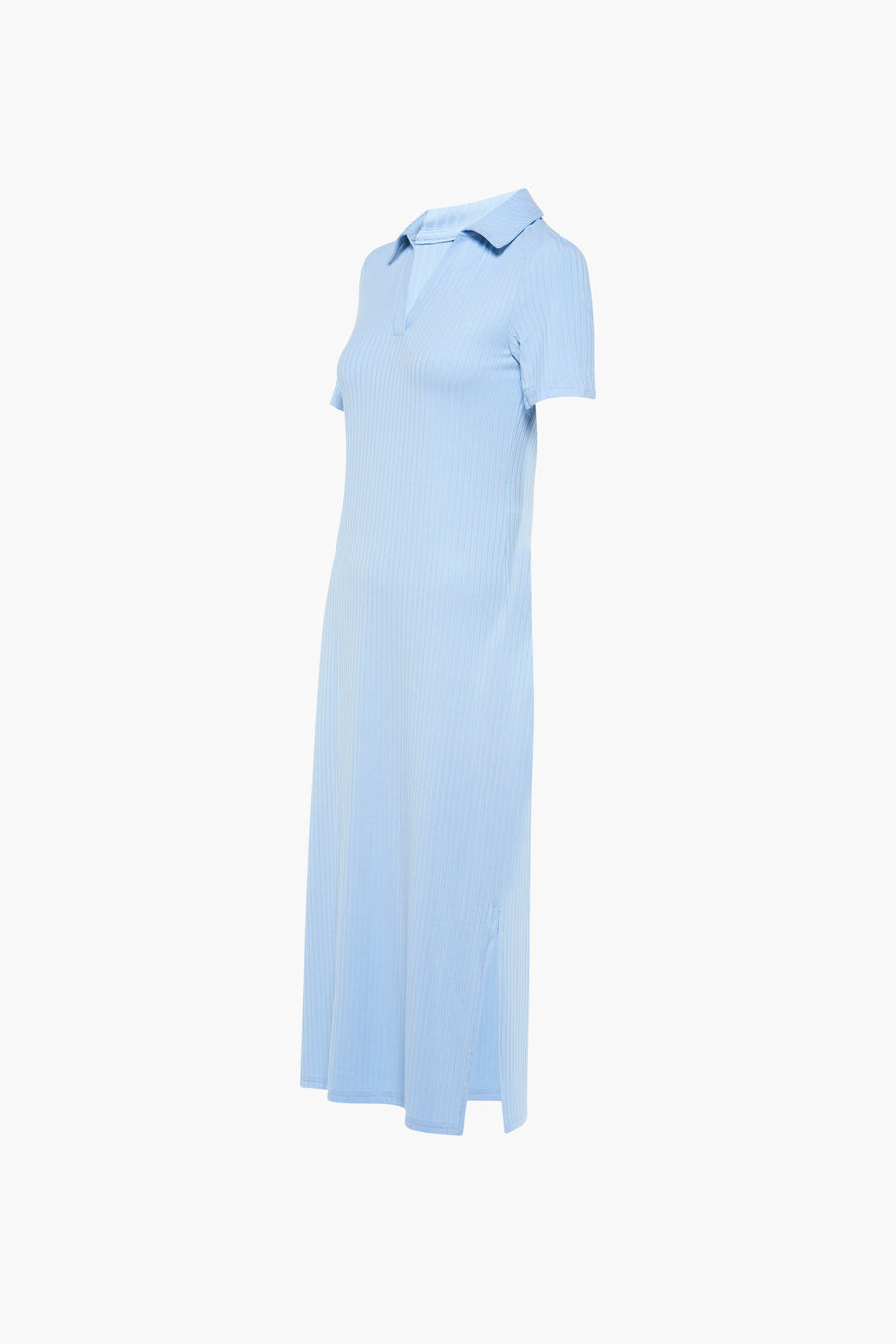 Robe bleue à manches courtes de PIECES®, avec une texture rayée et un col.