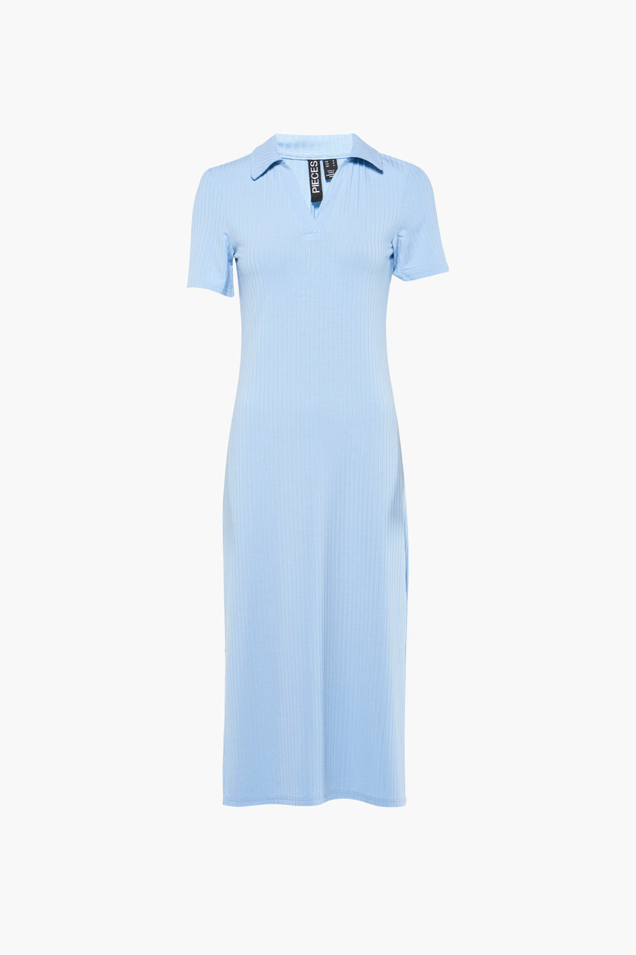 Robe bleue à manches courtes de PIECES® avec texture côtelée et un col.